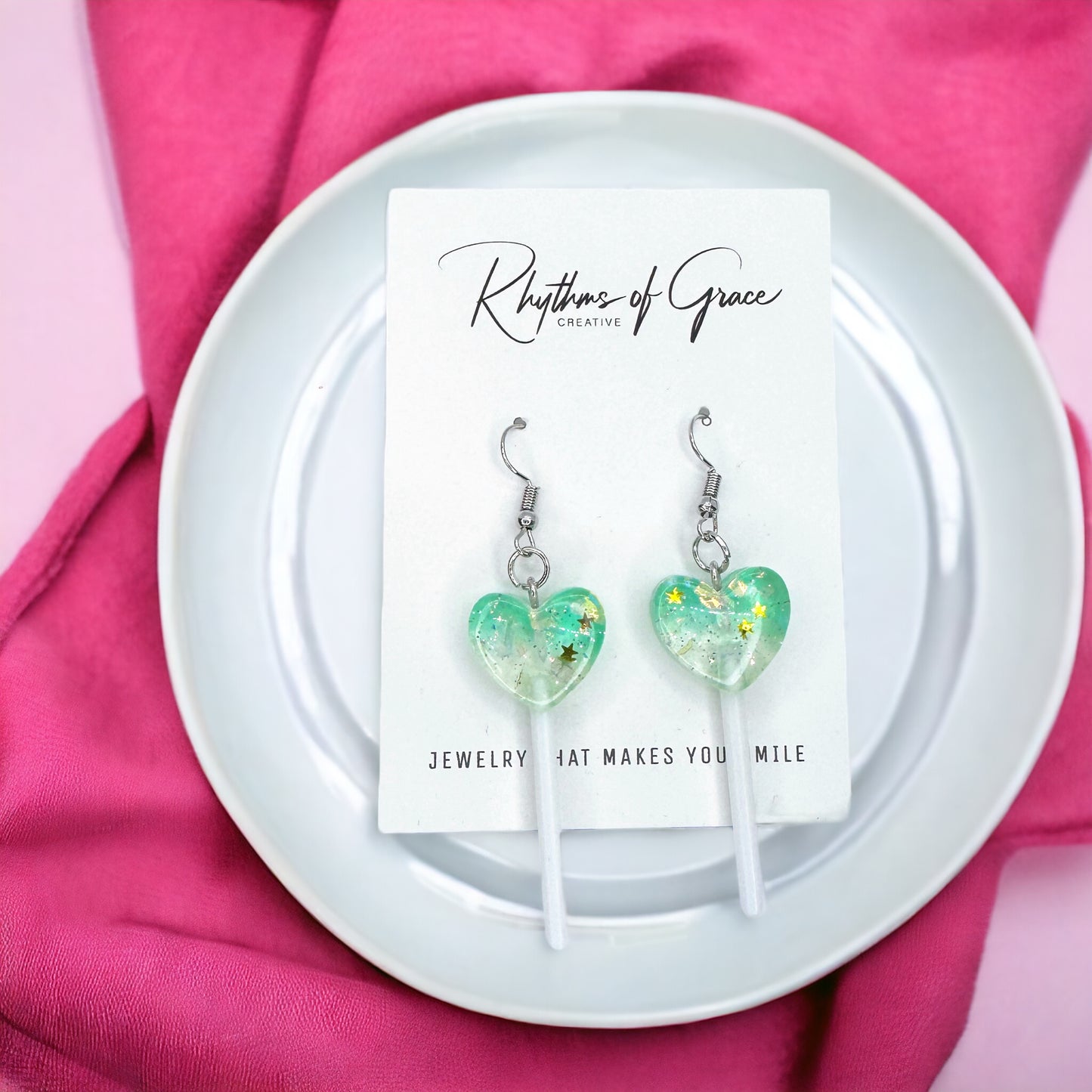 Sweetheart Swirl – Heart Lollipop Earrings in Candy Colors 🍭
