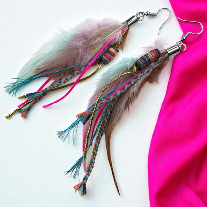 Colorful Boho Chic Feather & Beaded Tassel Dangle Earrings – Two Gorgeous Color Combos!