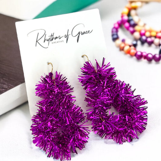 Tinsel Time: Hot Pink Dangle Earrings for Unforgettable Sparkle! - Rhythms of Grace Creative