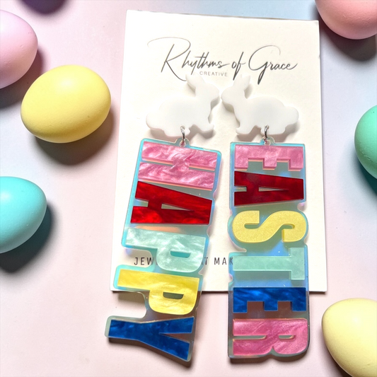 Hop Into Style: Vibrant Happy Easter Bunny Dangle Earrings!