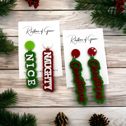 Christmas Earrings - Naughty or Nice, Red and Green Earrings - Rhythms of Grace Creative