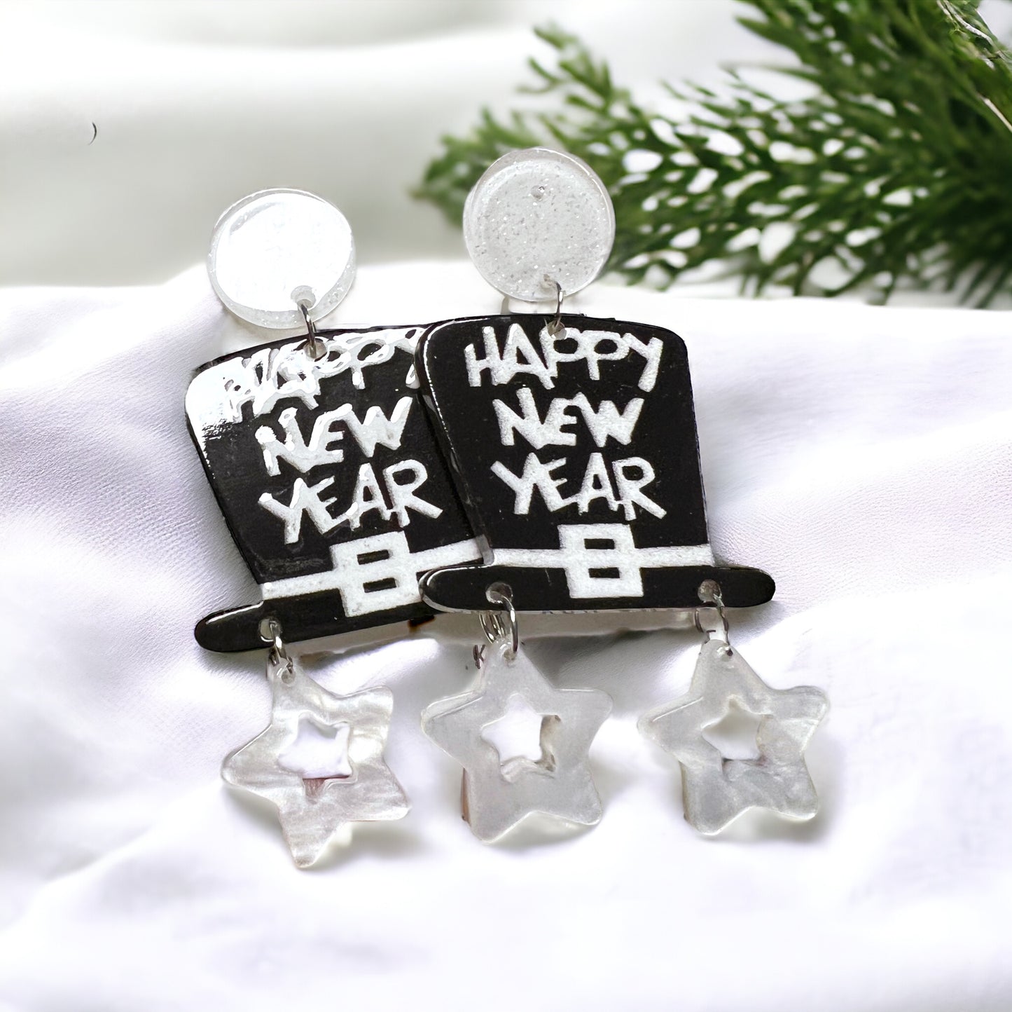 Black & White “Happy New Year” Earrings - Rhythms of Grace Creative