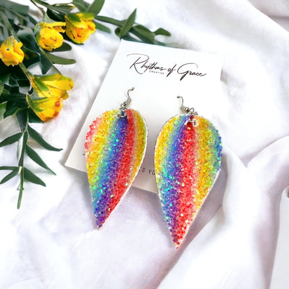 Rainbow Glitter Earrings - Glitter Accessories, Black Earrings, Rainbow Earrings, Glitter Jewelry - Rhythms of Grace Creative