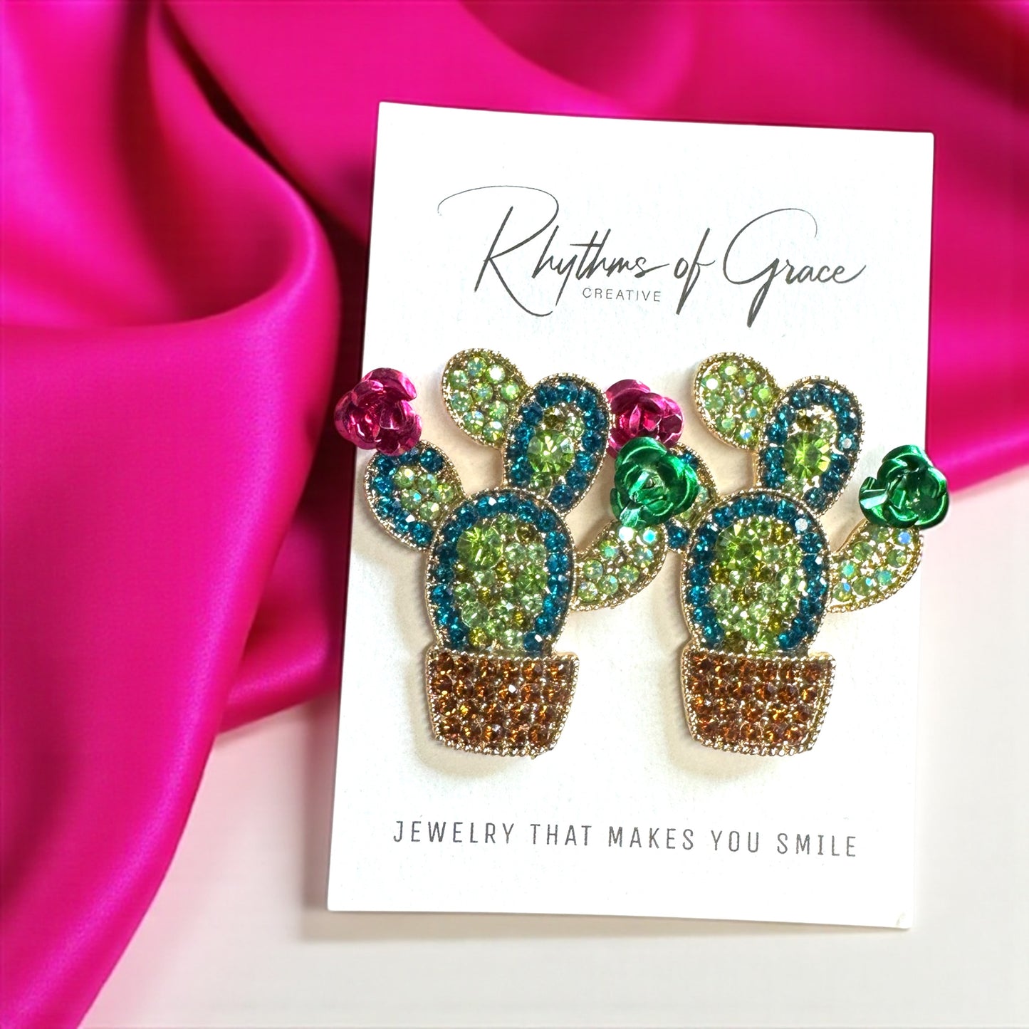 Bloom Boldly with These Rhinestone Cactus Earrings!🌵