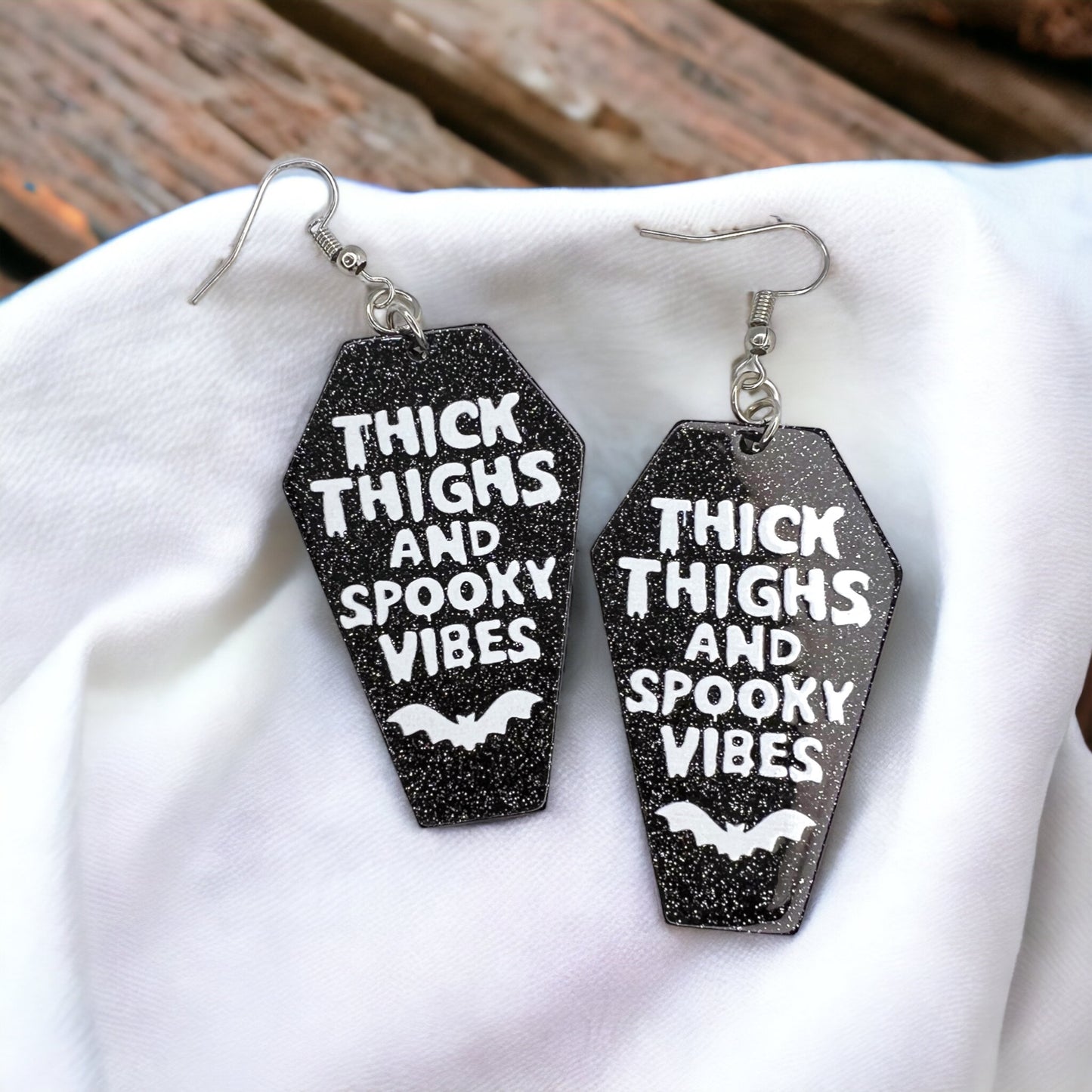 Coffin Earrings - Halloween Earrings, Thick Thighs, Spooky Vibes, Halloween Earrings, Halloween Costume, Trick or Treat - Rhythms of Grace Creative