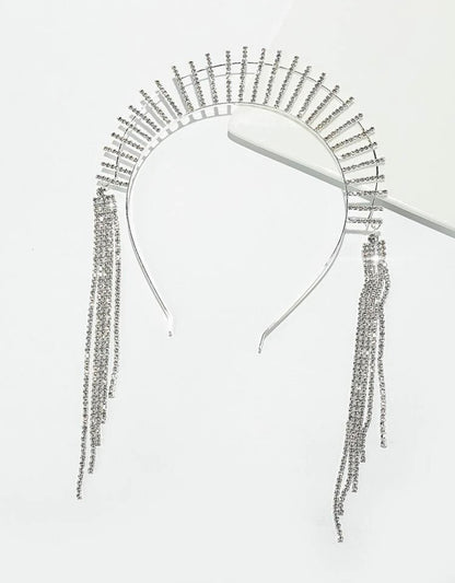 Rhinestone Tassel Headband - Rhinestone Headband, Rhinestone Headpiece, Cat Headpiece, Bachelorette Party, Bridal Shower - Rhythms of Grace Creative