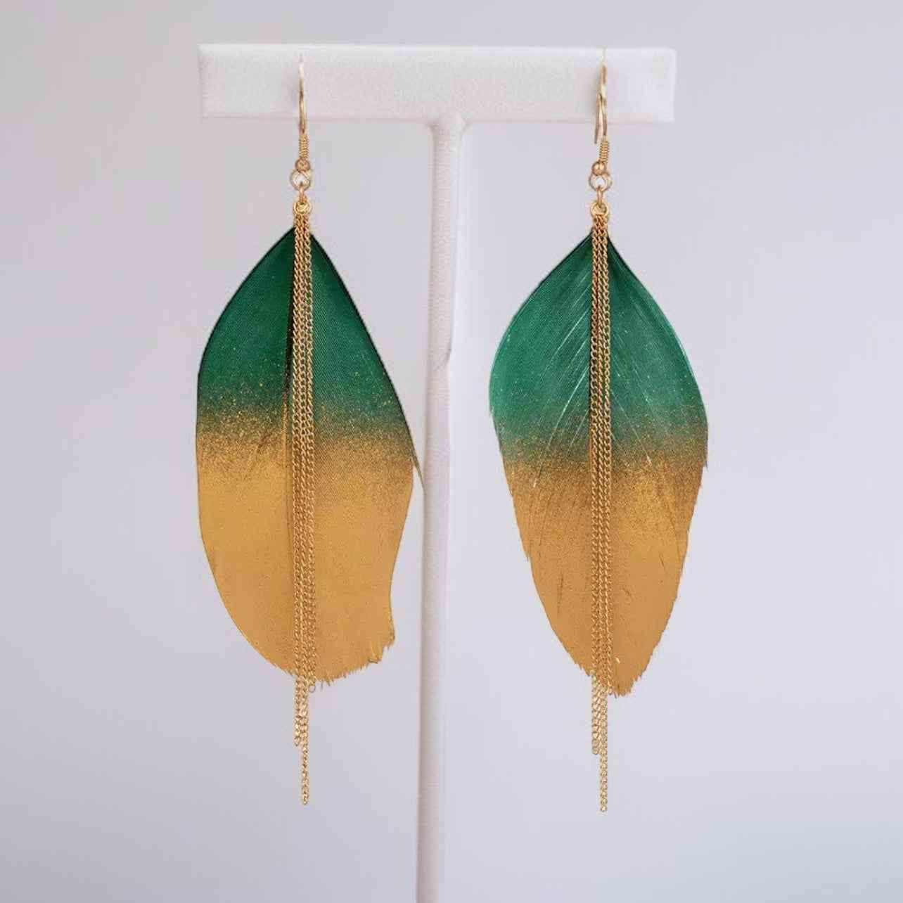 Gold Dipped Feather Earrings: Dance Into the Festivity!