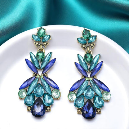 Gorgeous Blue-Green Rhinestone Dangle Earrings