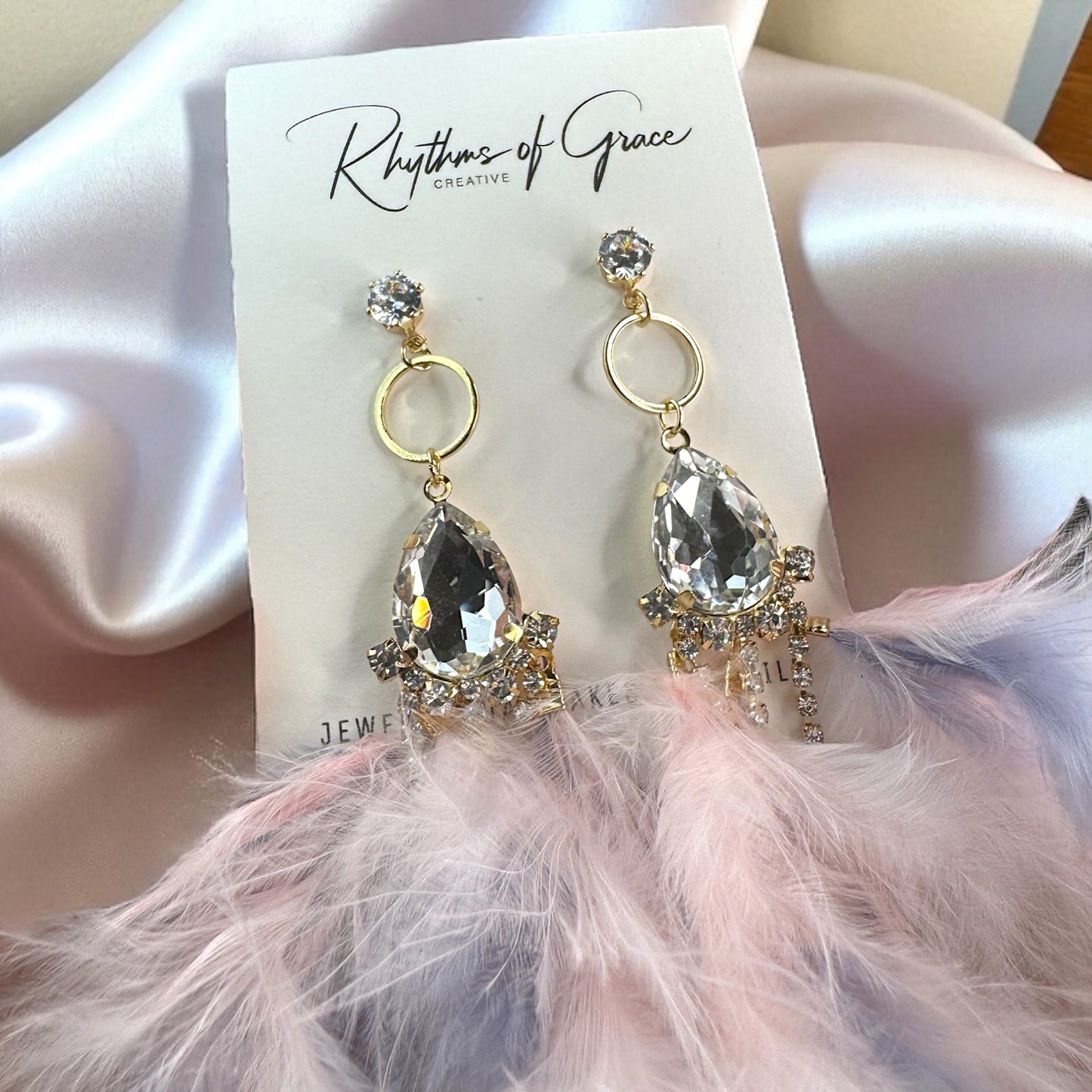 Dreamy Pink & Lavender Feather Earrings – Rhinestone Dangles for Boho Queens