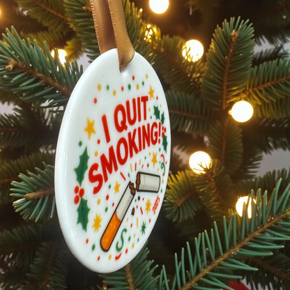 Quit Smoking Celebration Ornament – Hilarious Holiday Decor, Ceramic Keepsake