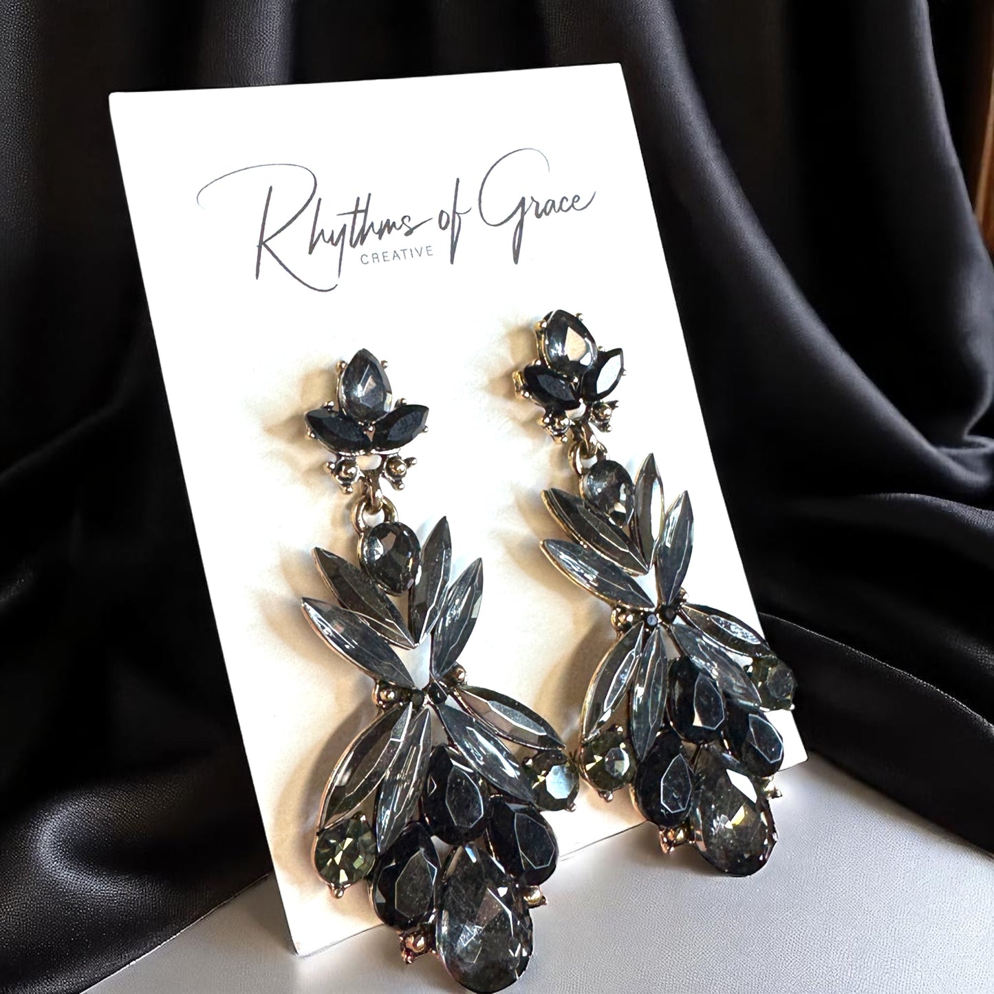 Elegant Black and Gray Dangle Rhinestone Earrings