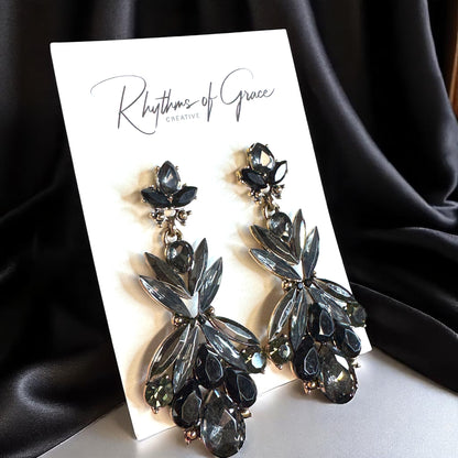 Elegant Black and Gray Dangle Rhinestone Earrings
