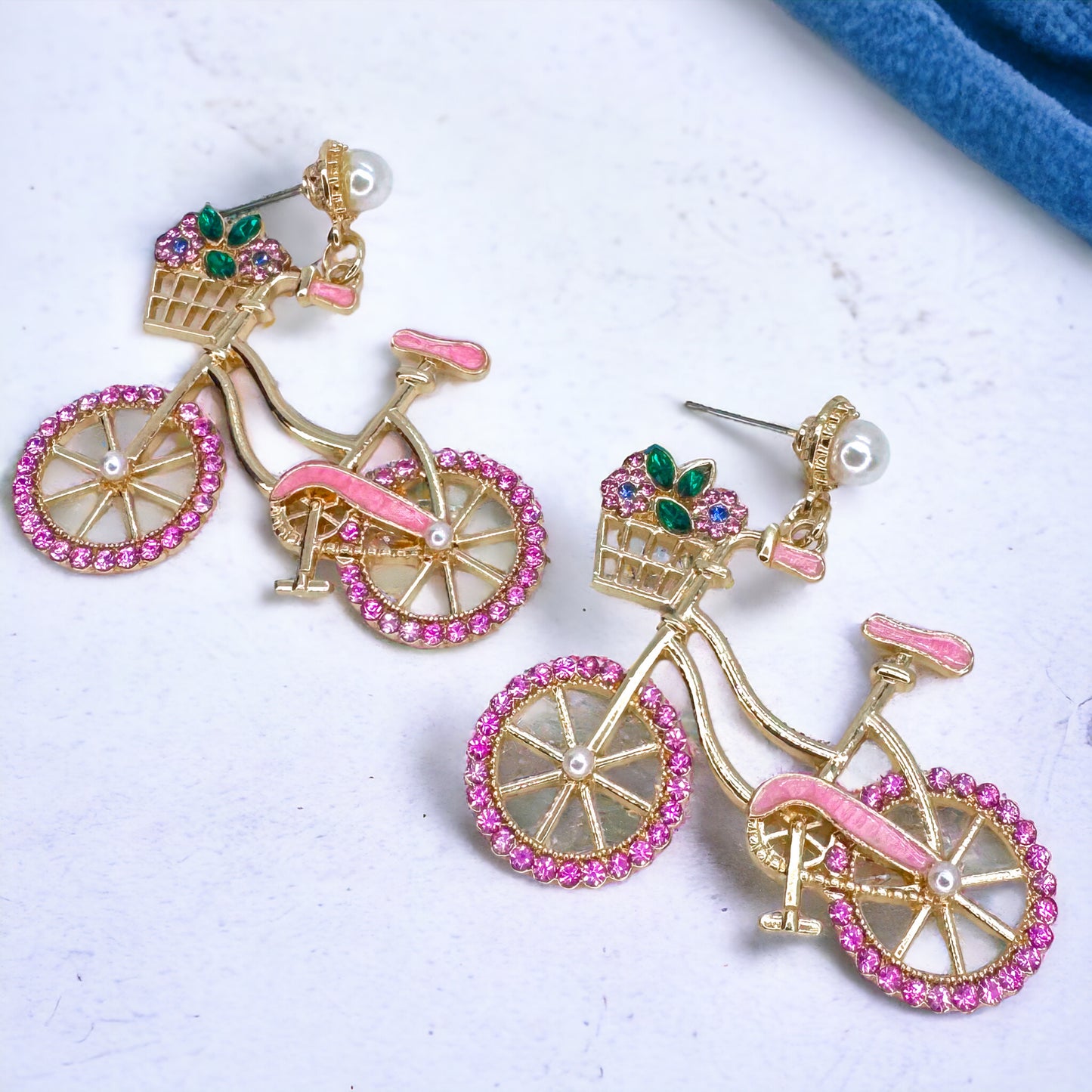 Two-Wheeled Sparkle – Bicycle Earrings with Floral Flair