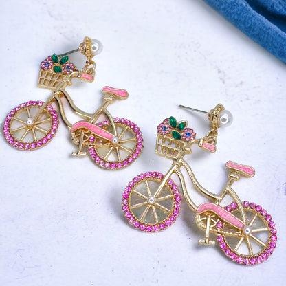 Two-Wheeled Sparkle – Bicycle Earrings with Floral Flair