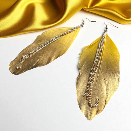 Gold Dipped Feather Earrings: Dance Into the Festivity!