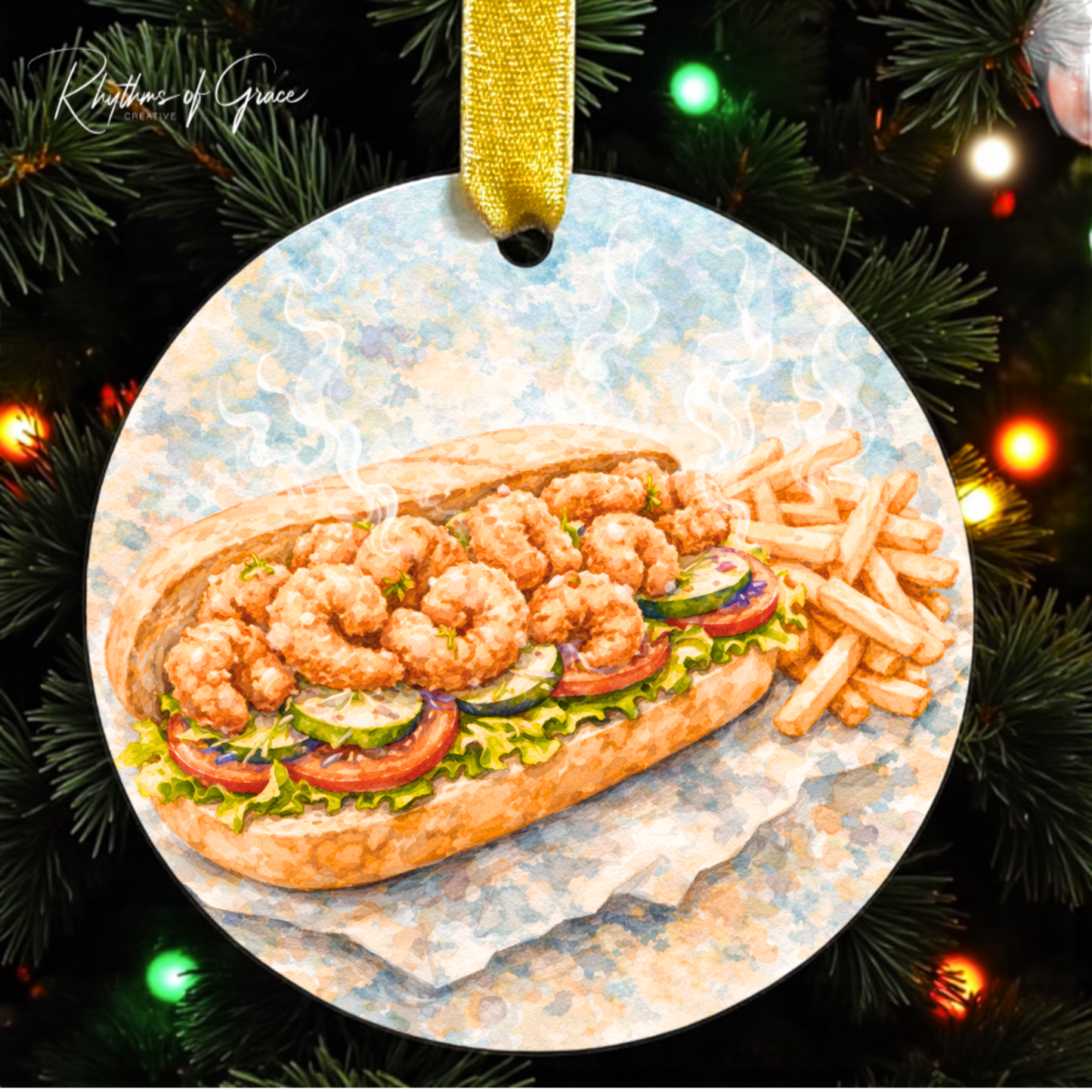 New Orleans Shrimp Po’boy Ornament | Louisiana Food Christmas Ornament