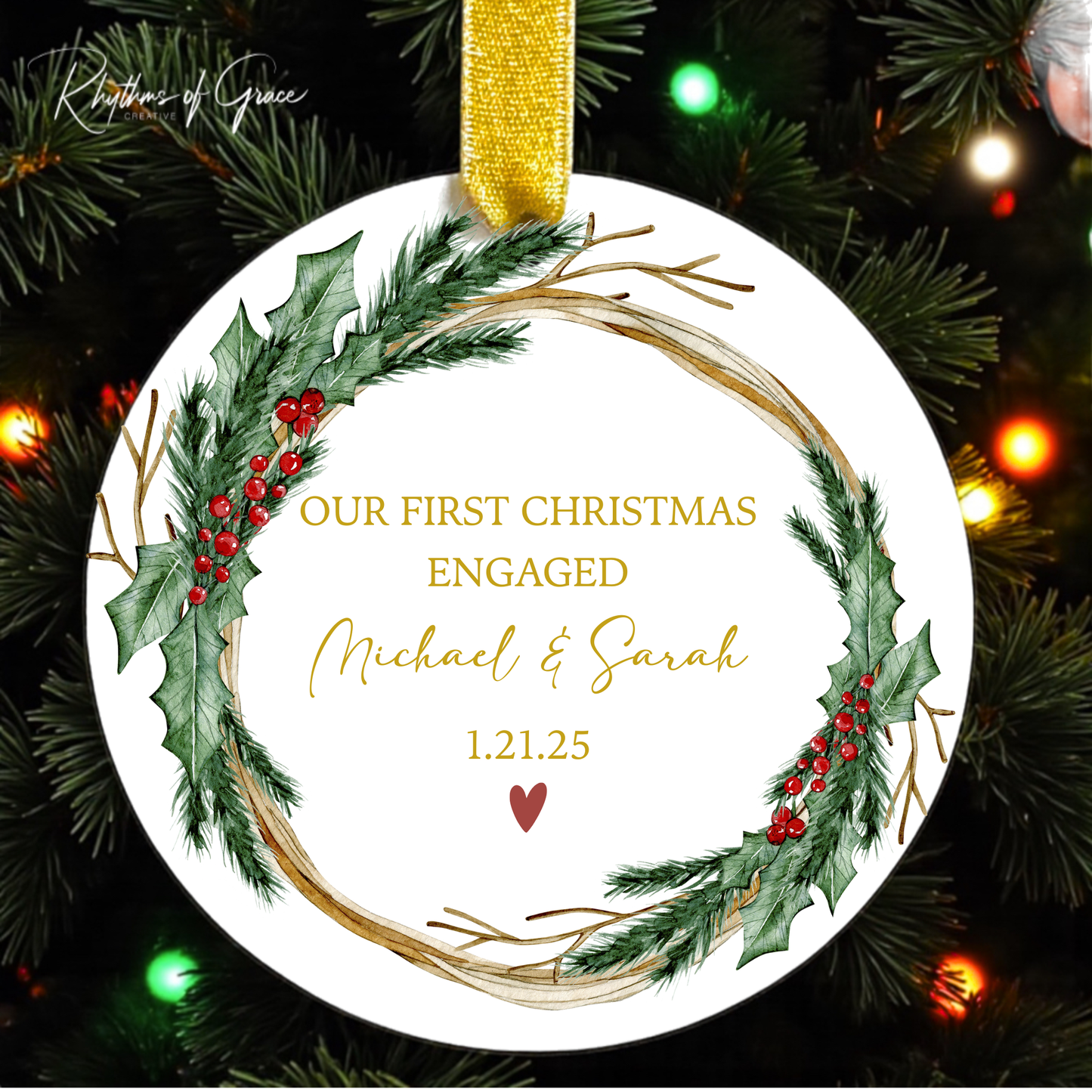 Our First Christmas Engaged or Married Ornament – Personalized Couple Keepsake
