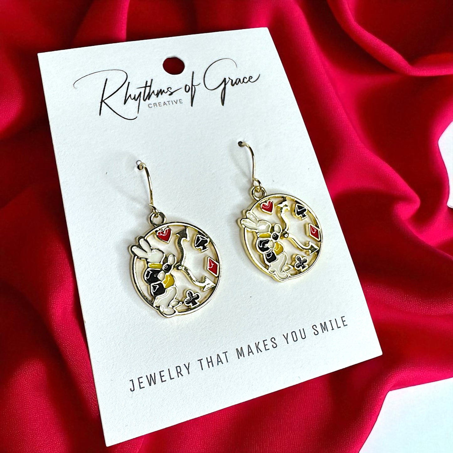 Dive into Wonderland: Enchanting Mismatched Alice Earrings with White Rabbit & Clock Charm!