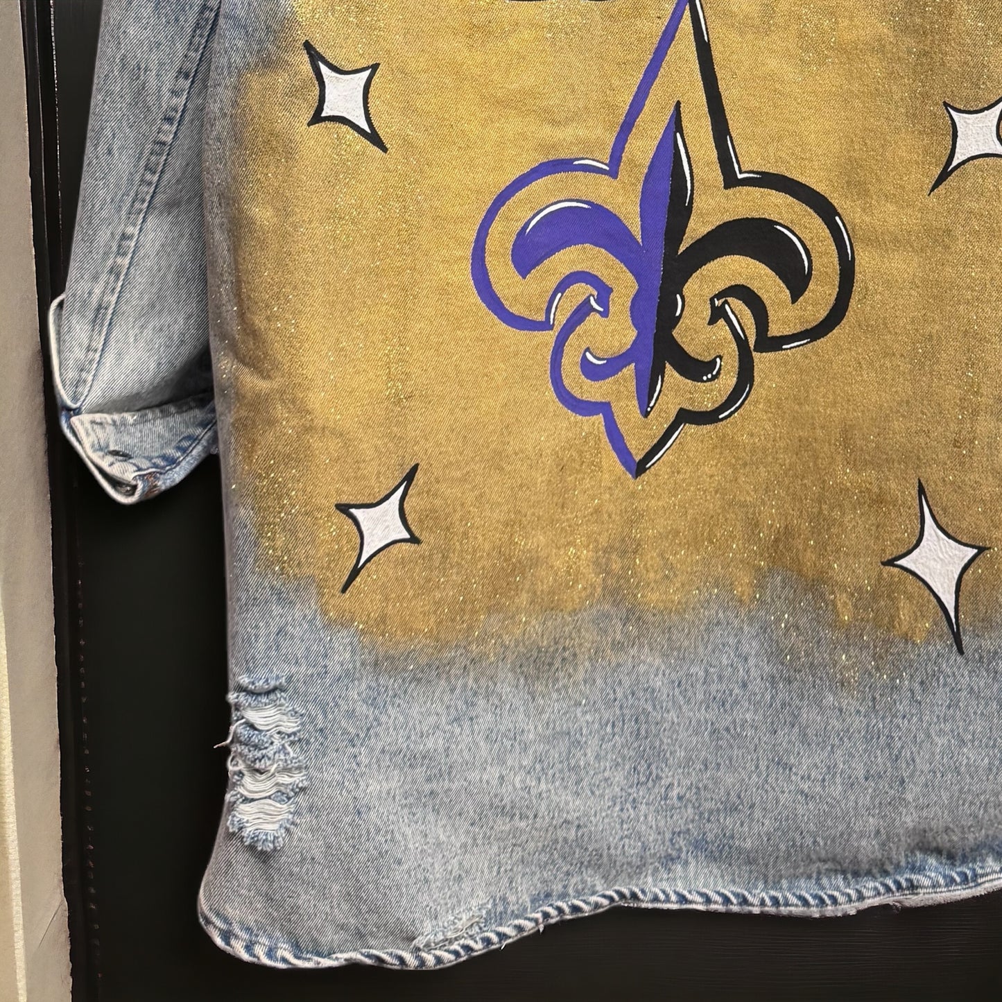 Hand-Painted Jean Jacket:  GAMEDAY! | Perfect for LSU & Saints Fans | Oversized Long Denim