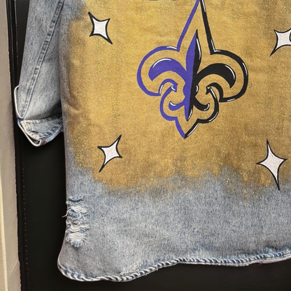 Hand-Painted Jean Jacket:  GAMEDAY! | Perfect for LSU & Saints Fans | Oversized Long Denim