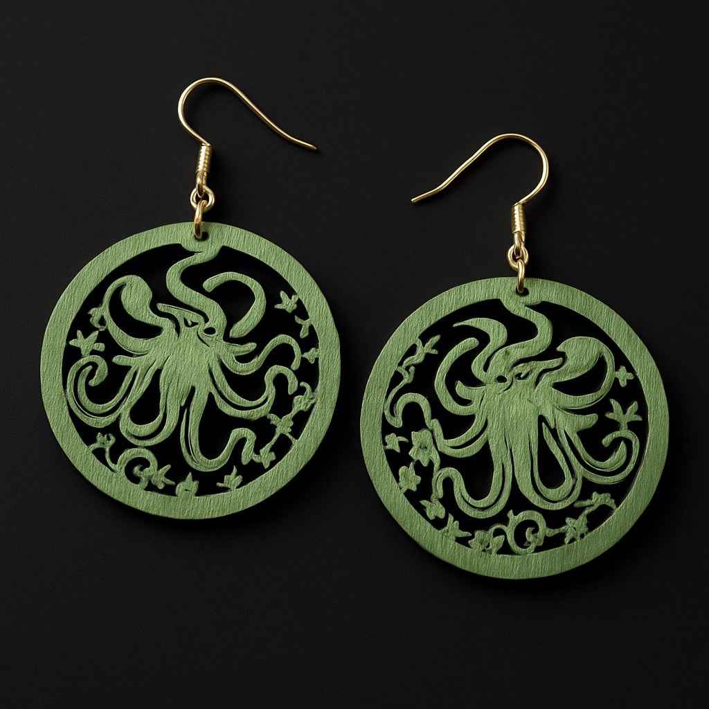 Catch the Waves: Handmade Green Octopus Earrings