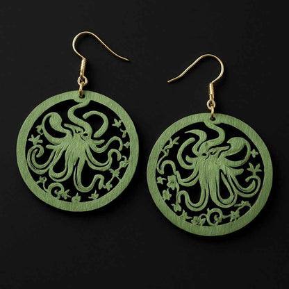 Catch the Waves: Handmade Green Octopus Earrings