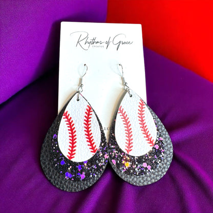 Sparkle on the Field: Triple-Layered Baseball Glitter Dangle Earrings!