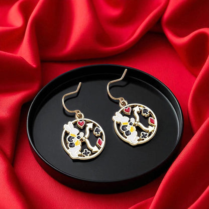 Dive into Wonderland: Enchanting Mismatched Alice Earrings with White Rabbit & Clock Charm!