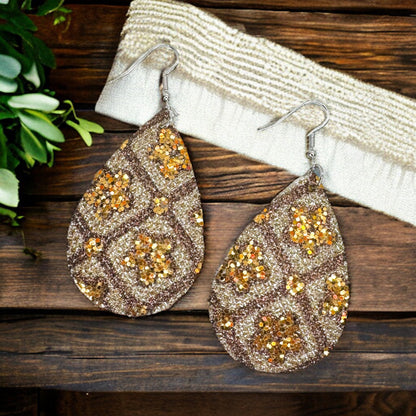 Stunning Brown Dangle Earrings - Sparkling Glitter Teardrop Design
