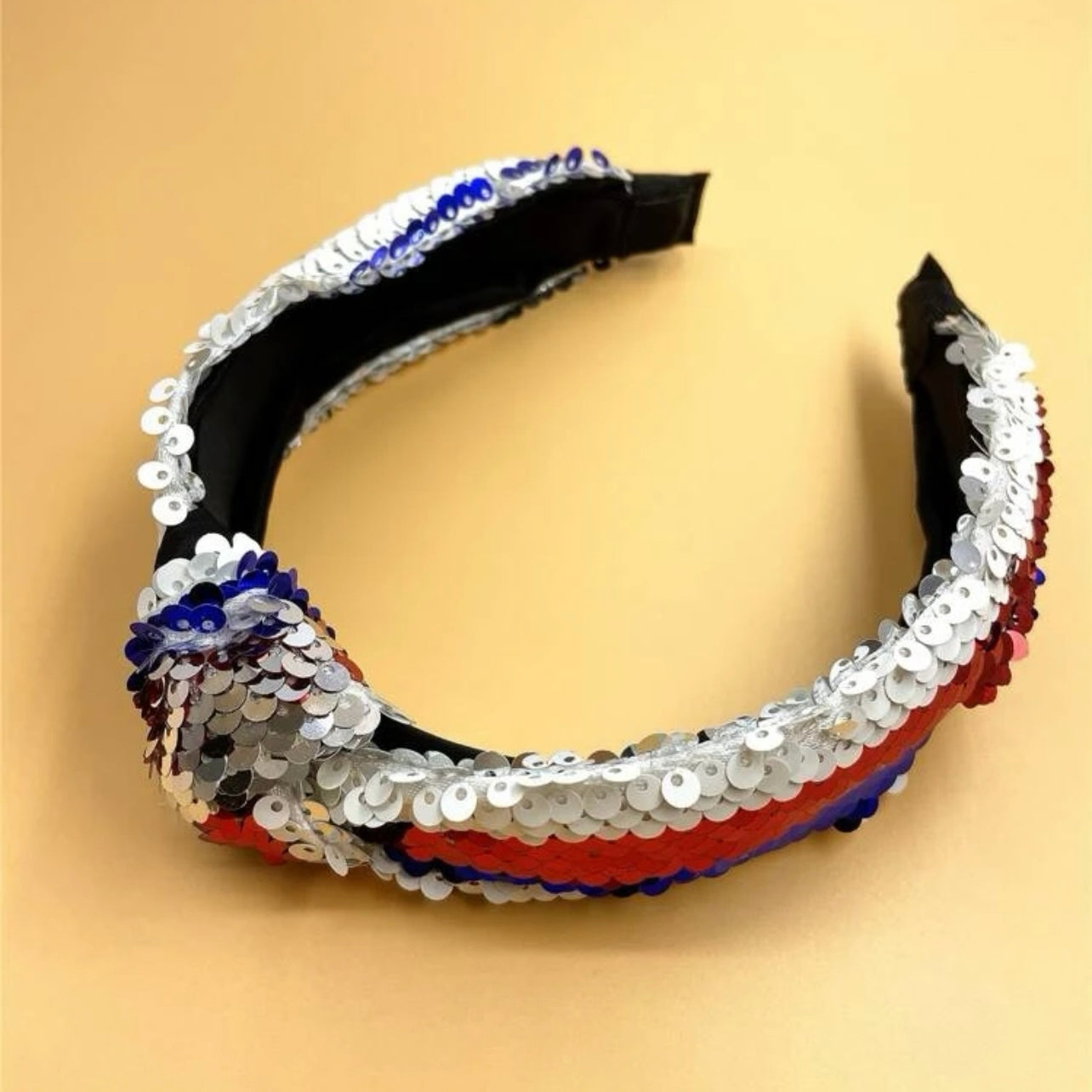 Sequined Patriotic Headband - Handmade Headpiece, Red White and Blue, Stars and Stripes, Military Mom