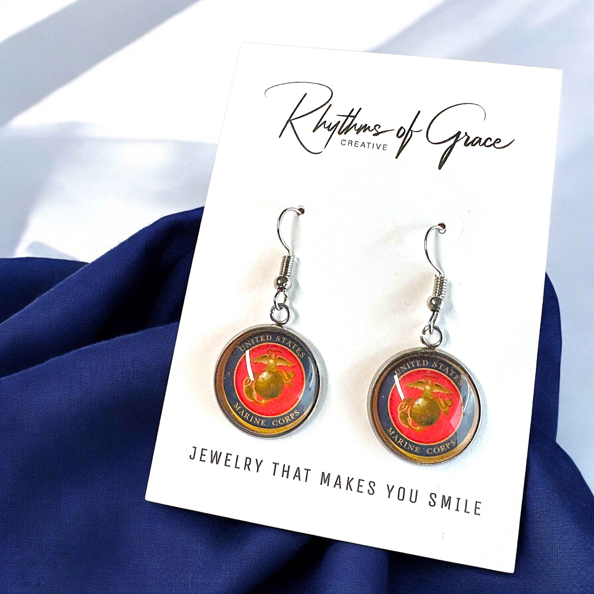 Military Mom Marvels: Marines Cabochon Dangle Earrings!