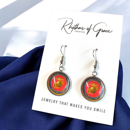 Military Mom Marvels: Marines Cabochon Dangle Earrings!