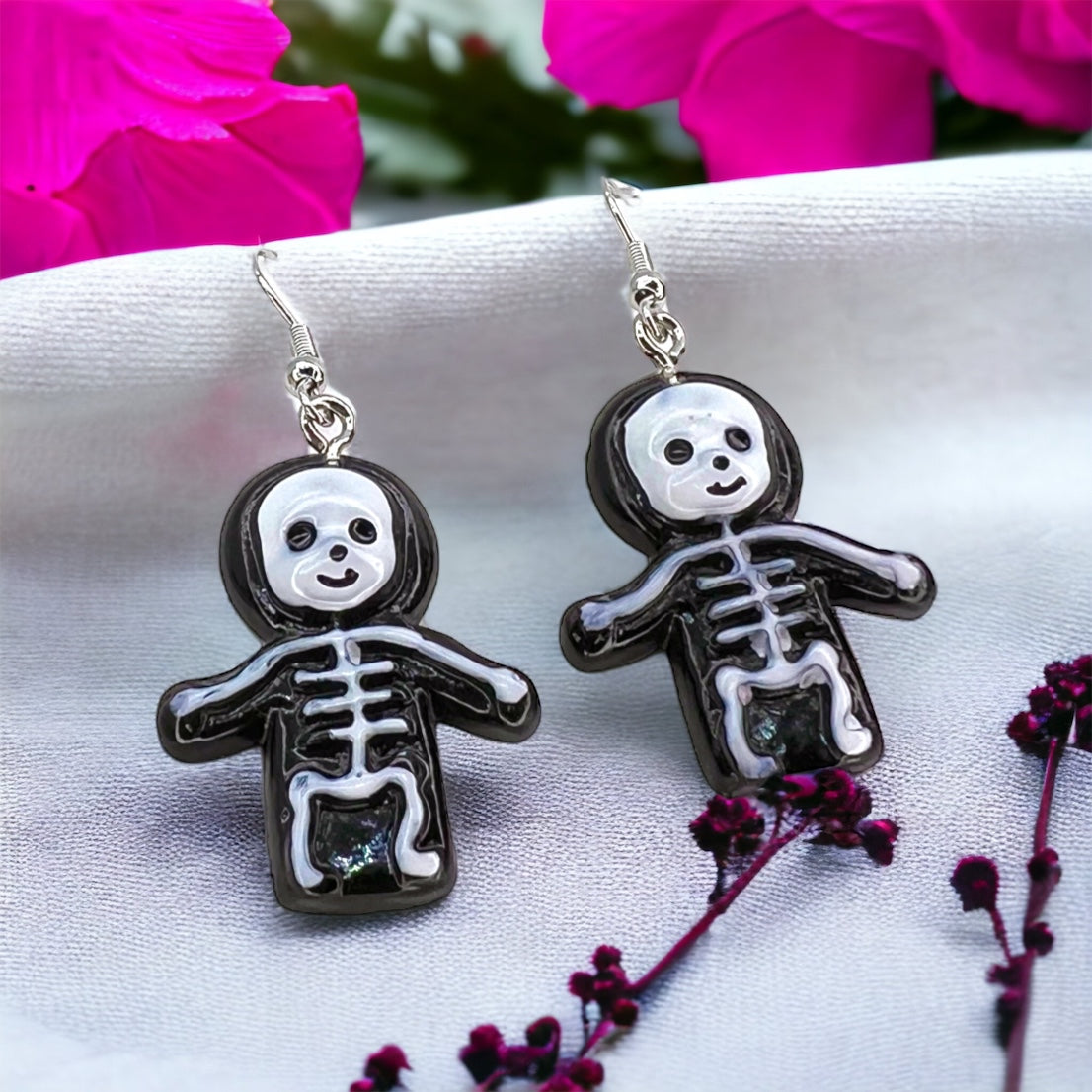 Skeleton Earrings - Halloween Earrings, Skeleton Costume, Halloween Teacher, Black and White - Rhythms of Grace Creative