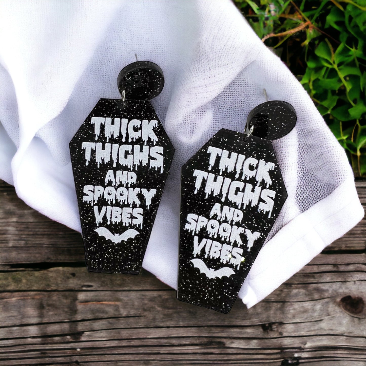 Coffin Earrings - Halloween Earrings, Thick Thighs, Spooky Vibes, Halloween Earrings, Halloween Costume, Trick or Treat - Rhythms of Grace Creative