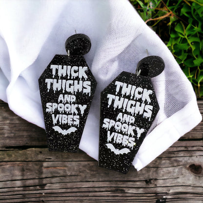 Coffin Earrings - Halloween Earrings, Thick Thighs, Spooky Vibes, Halloween Earrings, Halloween Costume, Trick or Treat - Rhythms of Grace Creative