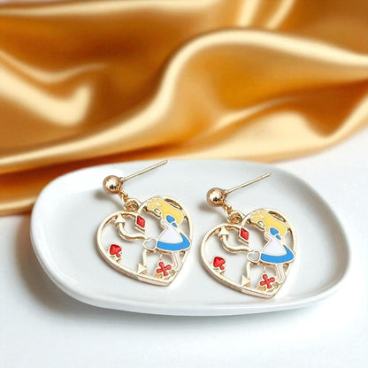 Enchanting Alice in Wonderland Mismatched Dangle Earrings | Whimsical Style & Unique Charm