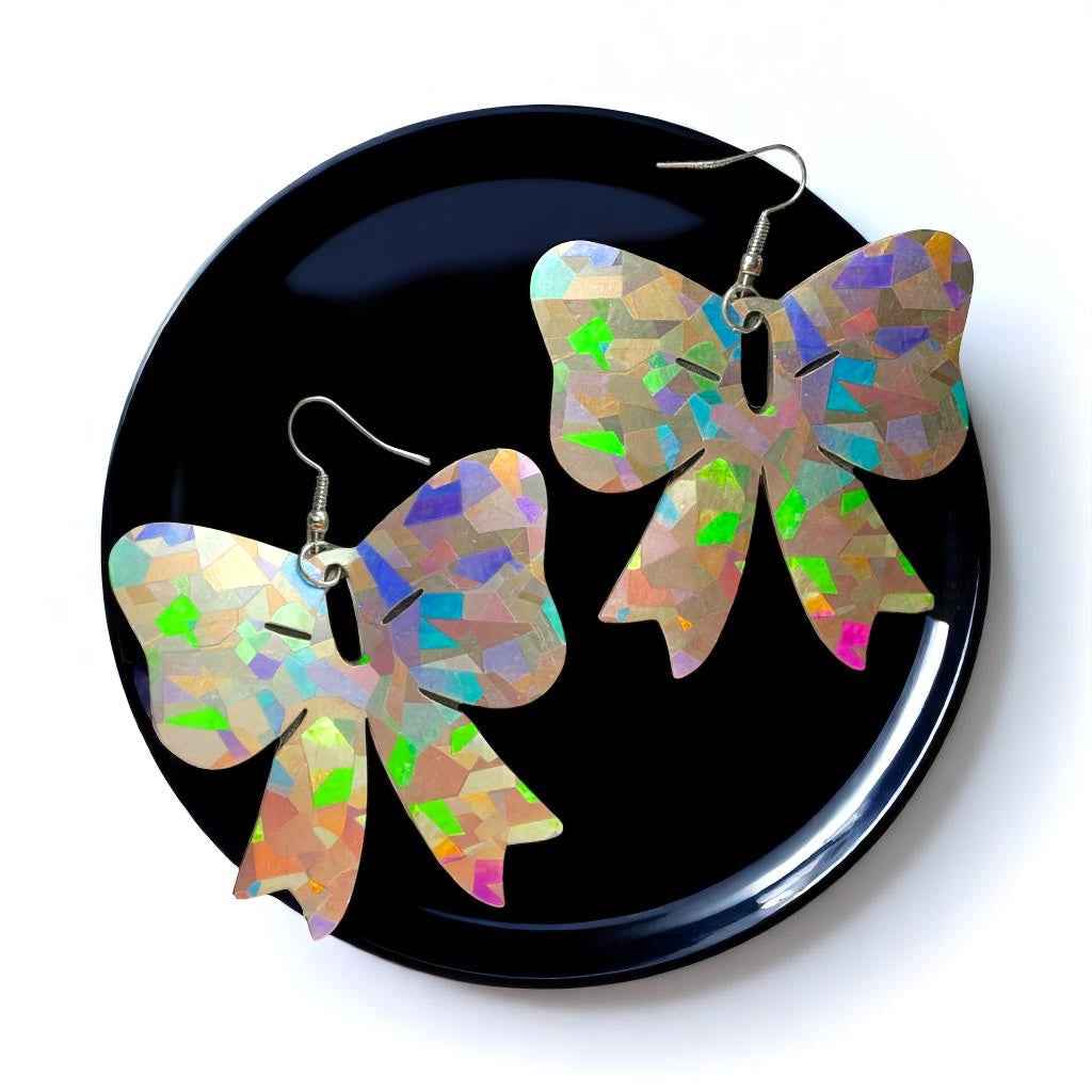 Sparkle & Spook: Holographic Bow Earrings for a Stunning Glam!