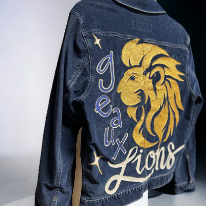Hand Painted Jacket: “Geaux Lions” I Ladies Size Small Petite