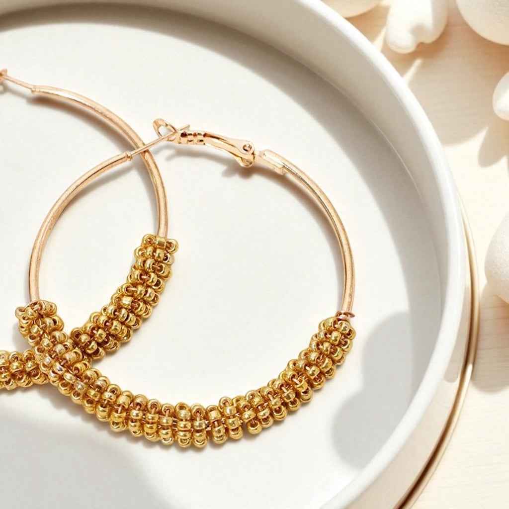 Golden Hour – Elegant Beaded Hoop Earrings ✨