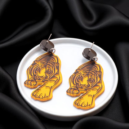 Fierce Tiger Earrings – Mirrored Acrylic Statement Dangles
