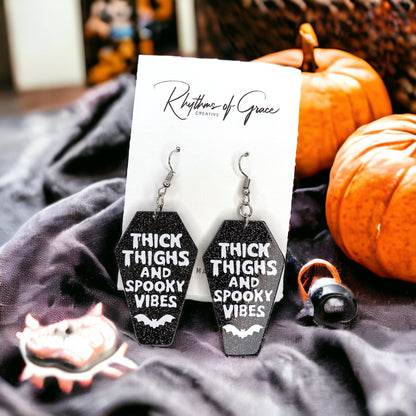 Coffin Earrings - Halloween Earrings, Thick Thighs, Spooky Vibes, Halloween Earrings, Halloween Costume, Trick or Treat - Rhythms of Grace Creative