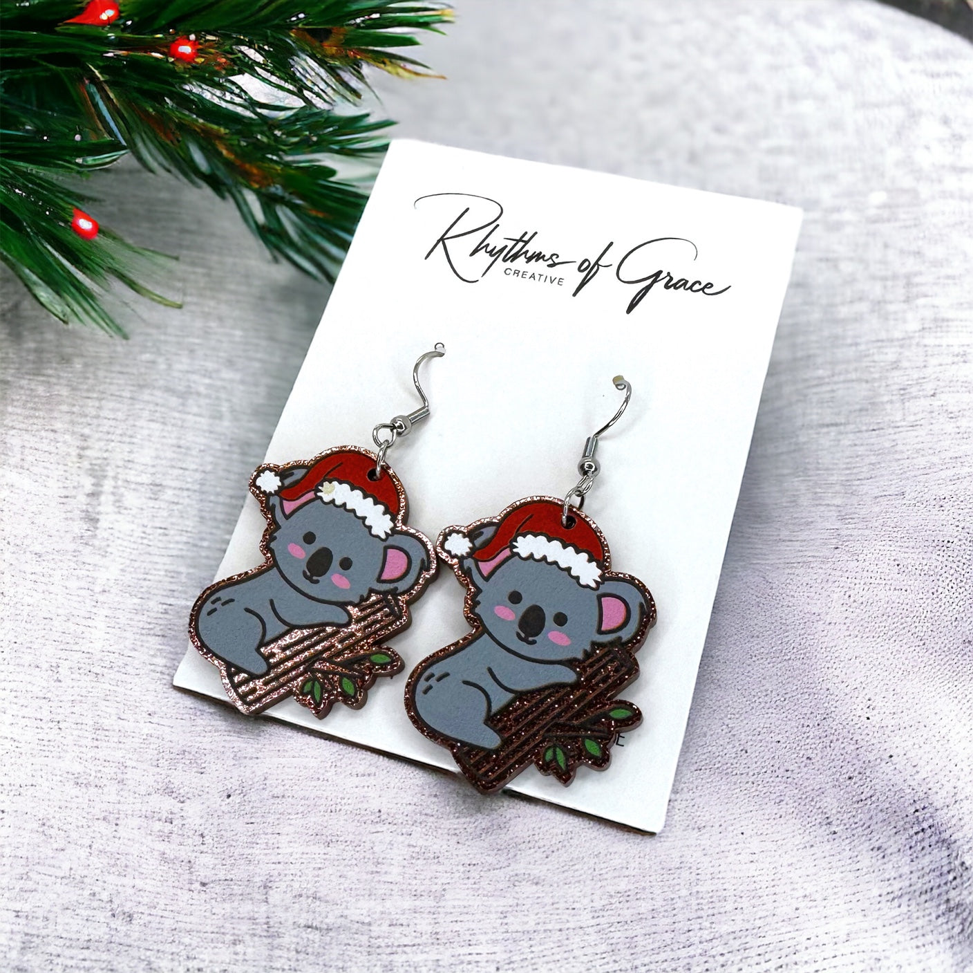 Festive Fun: Adorable Koala Santa Earrings to Brighten Your Holidays! Christmas