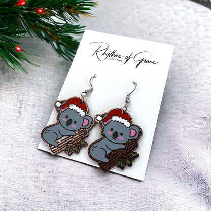 Festive Fun: Adorable Koala Santa Earrings to Brighten Your Holidays! Christmas