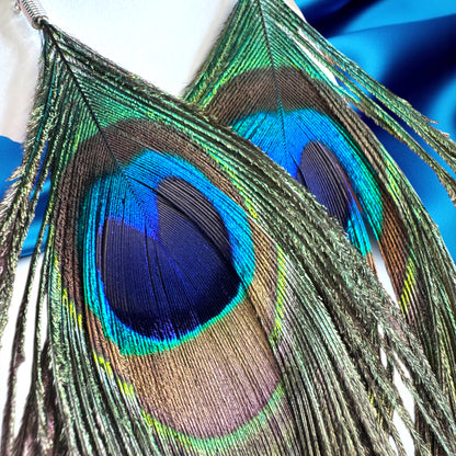 Boho Peacock Feather Dangle Earrings – Lightweight, Bold & Beautiful! 🦚