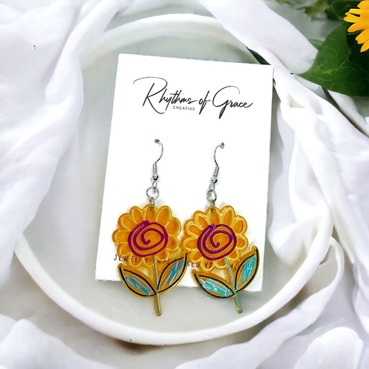 Bloom & Shine: Vibrant Flower Dangle Earrings!