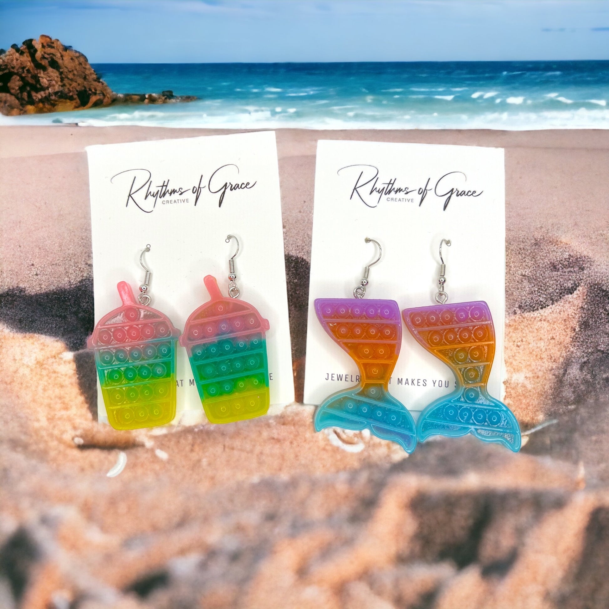 Pop It Toy Earrrings - PopIt Earrings, Fidgit Earrings, Fidgit Accessories, Snowball Earrings, Mermaid Earrings - Rhythms of Grace Creative