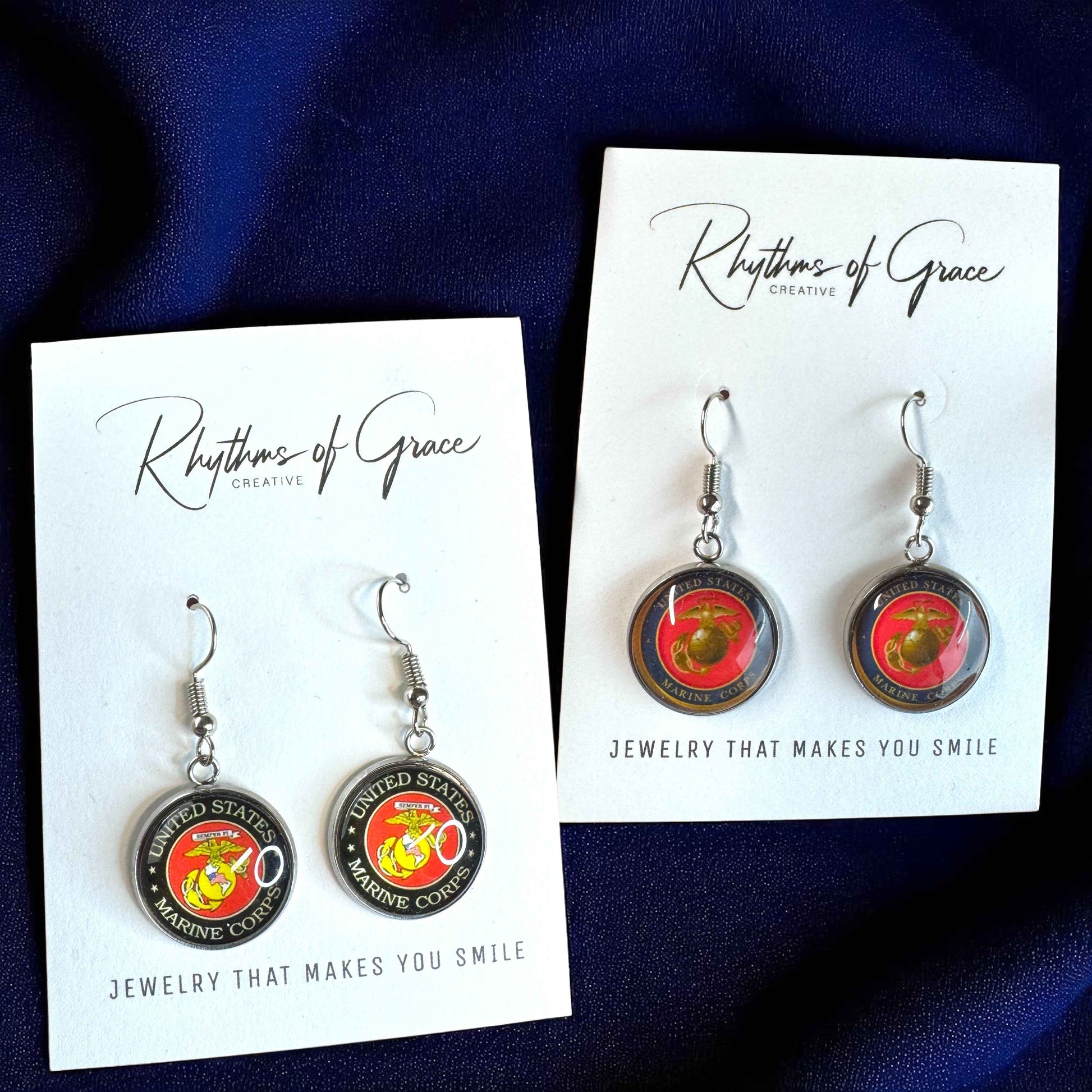 Military Mom Marvels: Marines Cabochon Dangle Earrings!