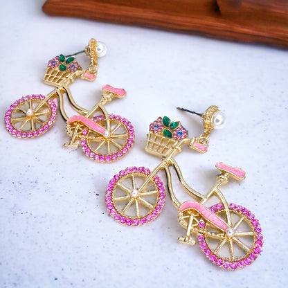 Two-Wheeled Sparkle – Bicycle Earrings with Floral Flair