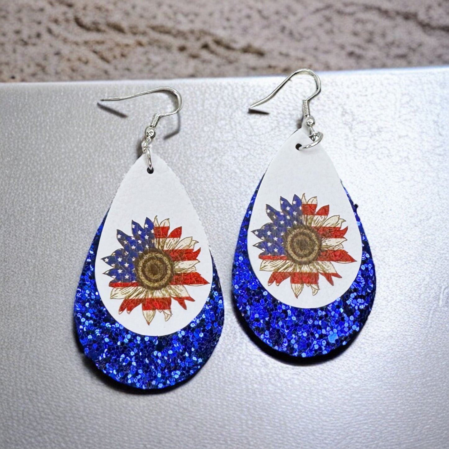 Patriotic Glitter Teardrop Earrings - Stylish Red, White & Blue Accessory