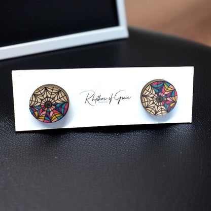 Wednesday Vibes: Enchanting Stained Glass Stud Earrings!